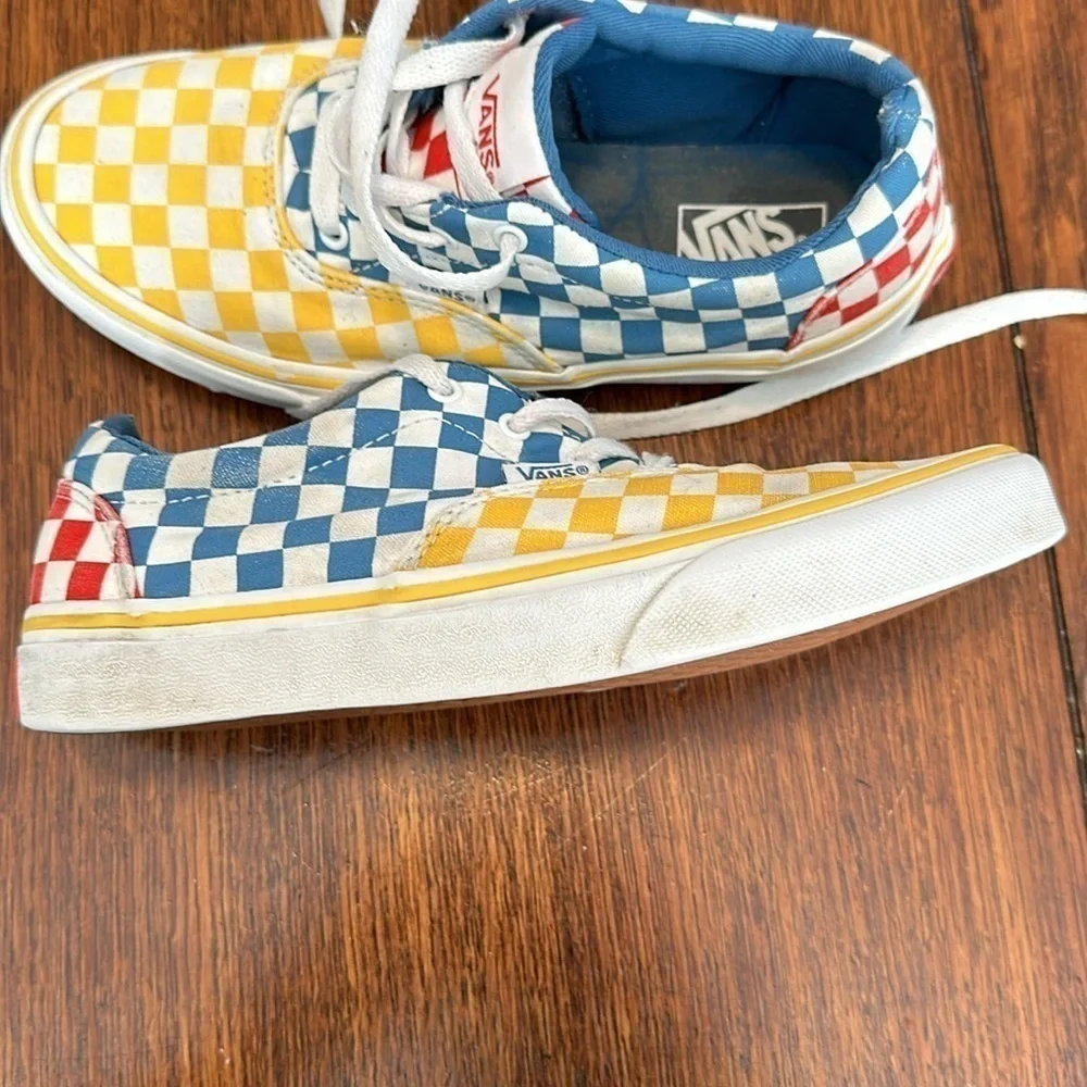 Vans, multicolor, checkerboard, skate shoes, sneakers size youth four
